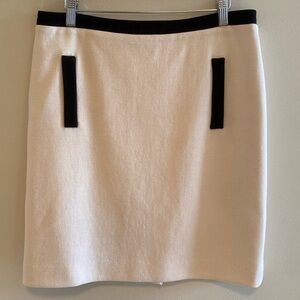 CARLISLE Wool Knit Midi Pencil Skirt Lined Cream Black Faux Pocket Accent 10